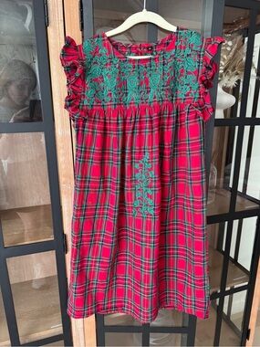 Oaxacan plaid dress embroidered girls Christmas ruffle mi golondrina tartan